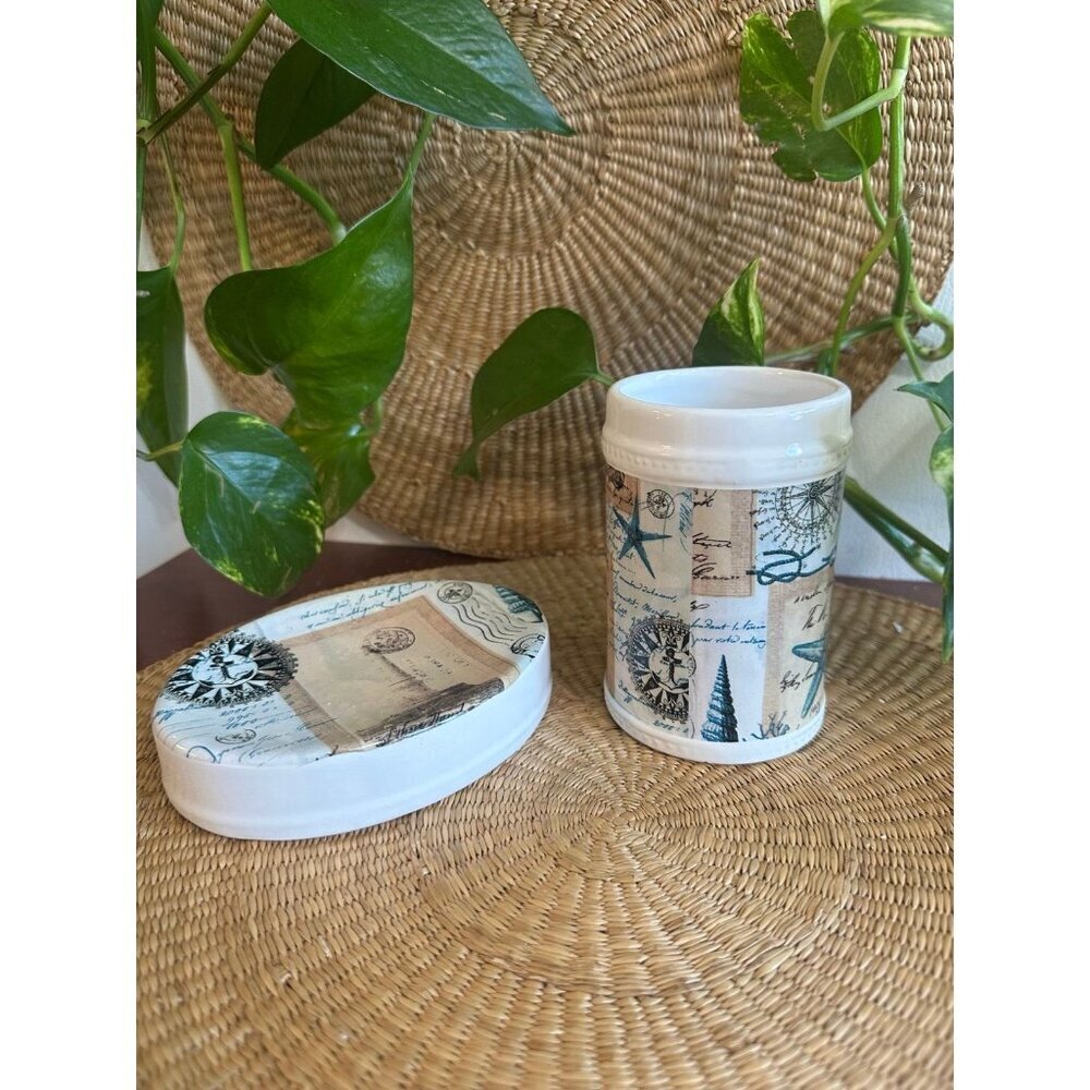 Nautical Ceramic Jar with Lid – Compass & Sea Design